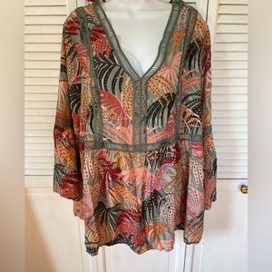 EVANS Blouse Multicolor Floral Print Bell Sleeve Plus Size 20